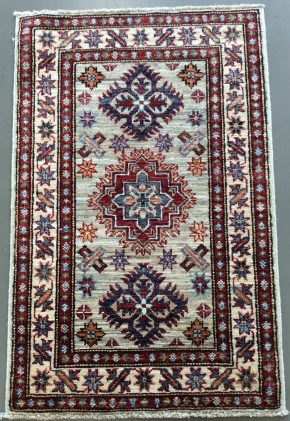 Super Kazak Afghan White Red Gold 2x3 | Manoukian Rugs™
