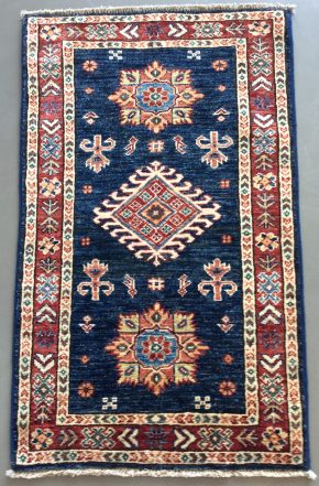 Super Kazak Afghan Blue Red Natural 2x3-3 | Manoukian Rugs™