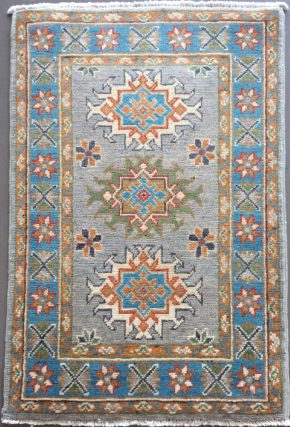 Kazak Afghan Gray Orange Blue 2x3 | Manoukian Rugs™