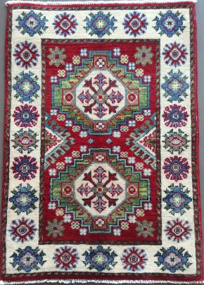Kazak Afghan Red Blue White 2x3 | Manoukian Rugs™