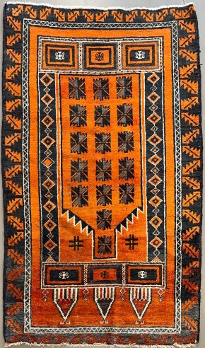 Belouch Afghan Orange White Black 3-2 x 4-10 | Manoukian Rugs™