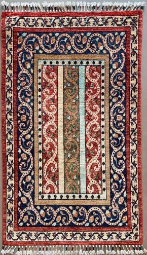 Shawal Afghan Red Cream Blue 3-2 x 5 | Manoukian Rugs™