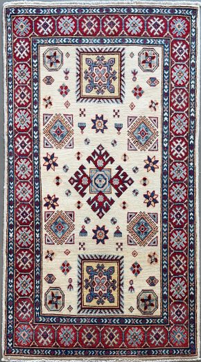 Caucasian Design Pakistan White Blue Red 3 x 5 | Manoukian Rugs™