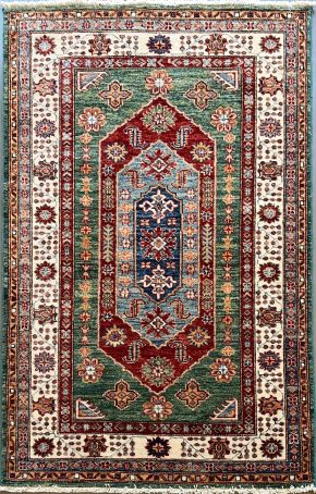 Super Kazak Afghan White Red Green 3-5 x 5-1 | Manoukian Rugs™