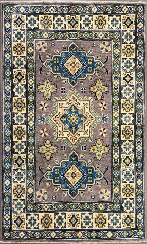 Caucasian Design Pakistan Gray Yellow Blue 3-4 x 5-1 | Manoukian Rugs™