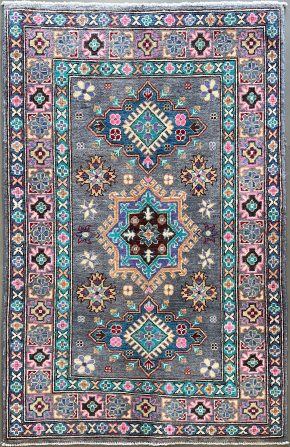 Caucasian Design Pakistan Gray Pink Blue 3-3 x 4-10 | Manoukian Rugs™
