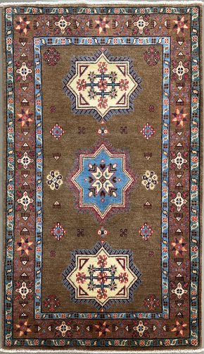 Caucasian Design Pakistan Brown Blue White 3-3 x 5 | Manoukian Rugs™