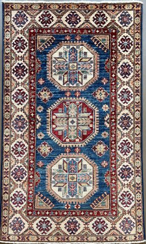 Super Kazak Afghan White Red Blue 3-1 x 5 | Manoukian Rugs™