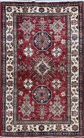 Super Kazak Afghan Red Blue White 3-6 x 5-1 | Manoukian Rugs™