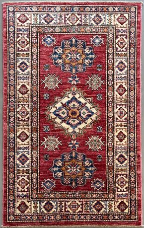 Super Kazak Afghan Red Blue White 2-8 x 4-2 | Manoukian Rugs™