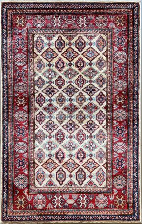 Super Kazak Afghan Red Blue White 3 x 4-4 | Manoukian Rugs™