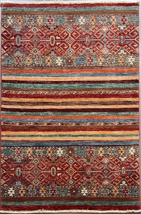 Super Kazak Afghan Red White Natural 3-3 x 4-10 | Manoukian Rugs™