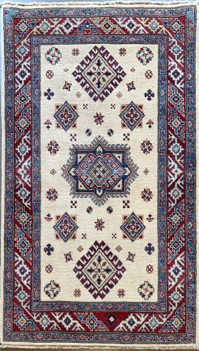 Kazak Afghan White Red Blue 3-1 x 5-1 | Manoukian Rugs™